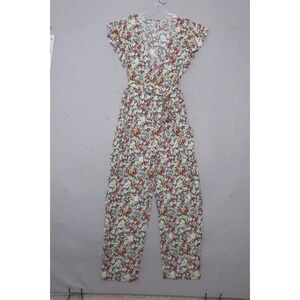 Free People Jumpsuit XS Floral Ruffle Your‎ Feathers Boho Festival Deep V Neck